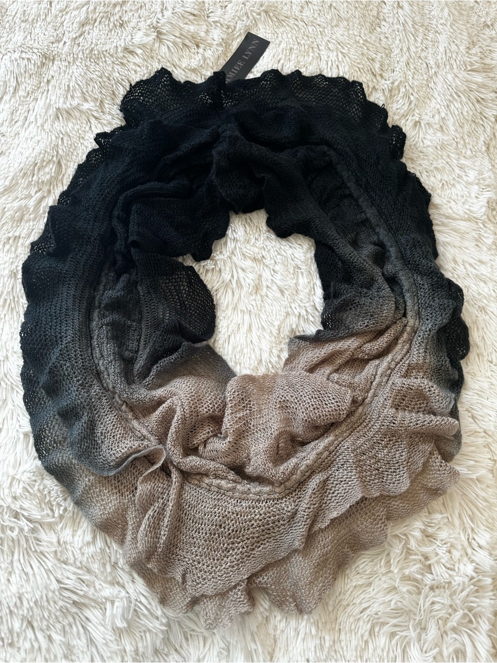 Amiee Lynn Ombré Infinity Scarf Black Gray Taupe Knit Loop Scarf NWT